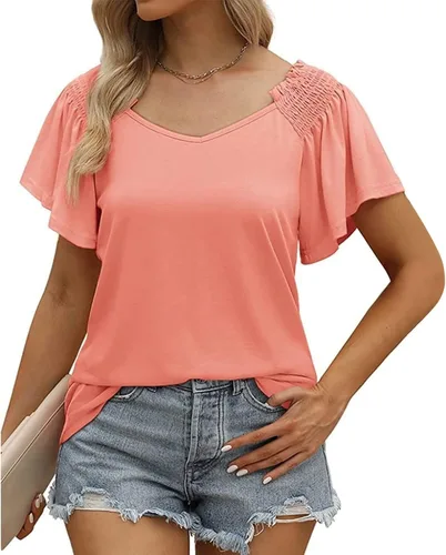 Vista 3 de Women's T Shirt Top V Neck Short Sleeve Casual Summer Top Blouse Women Outer Wear Slim Fit Tees & Blouses Daily Tunic Tops