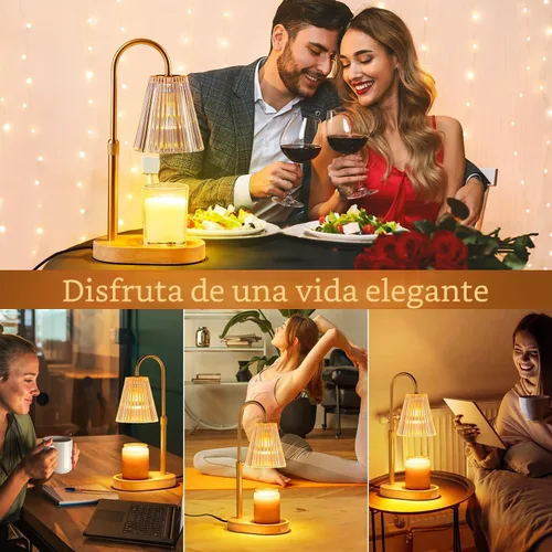 Vista 7 de Lámpara calentadora de velas con temporizador, velas eléctricas, calentadores de cera, lámparas de vidrio para tarros, quemador, altura ajustable