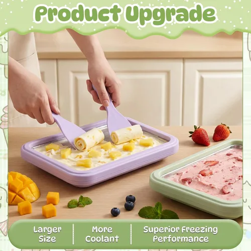 Vista 3 de 2 juegos de helados enrollados, bandeja de helado enrollada con 2 raspadores, placa de acero inoxidable instantánea para hacer granizados sorbete