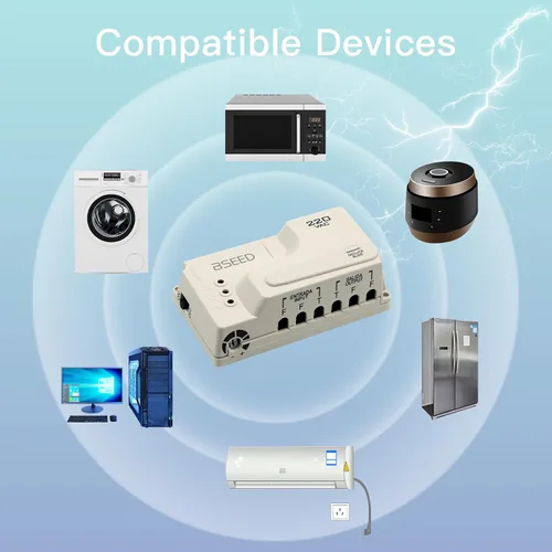 Vista 4 de BSEED Protector de sobretensiones de cableado, voltaje ajustable, protector de supresor de energía con indicadores de luz protegidos