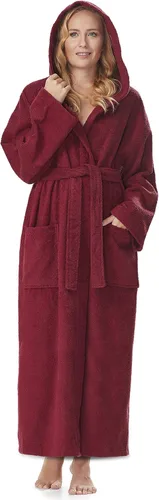 Vista 6 de Arus Bata de baño clásica con capucha para mujer, bata de algodón turco con opciones de longitud completa Negro