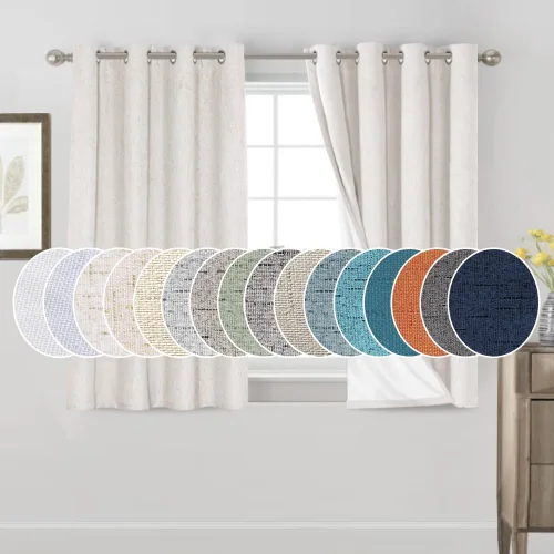 Vista 169 de Cortinas con textura de lino 100% opacas de 64 pulgadas de largo, juego de 2 paneles de cortinas de lino opacas con forro aislante térmico que Arena