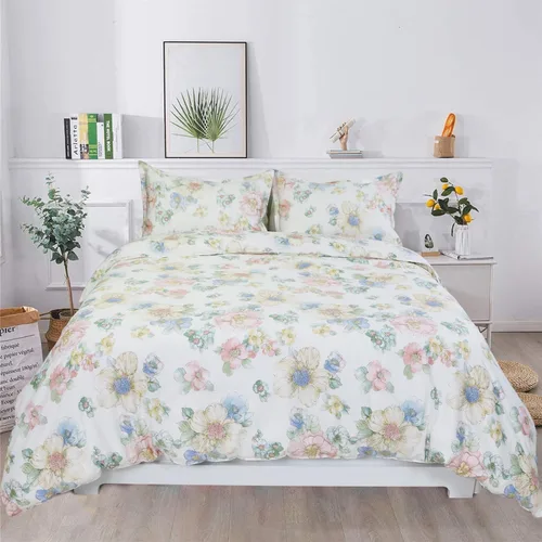 Vista 35 de Helthep Funda de edredón floral tamaño Twin, 100% algodón, con estampado de flores rosas, funda de edredón vintage botánica con hojas verdes, funda