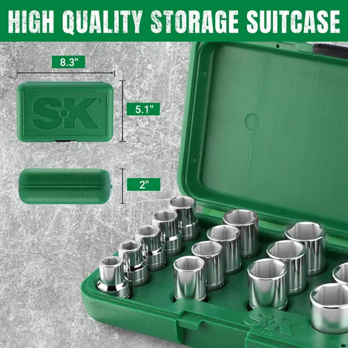 Vista 7 de SK Tools USA 1/2 Drive, 15 piezas, 6 puntos, estándar, juego de enchufes cromados métricos: 0.394 in - 0.945 in 1955
