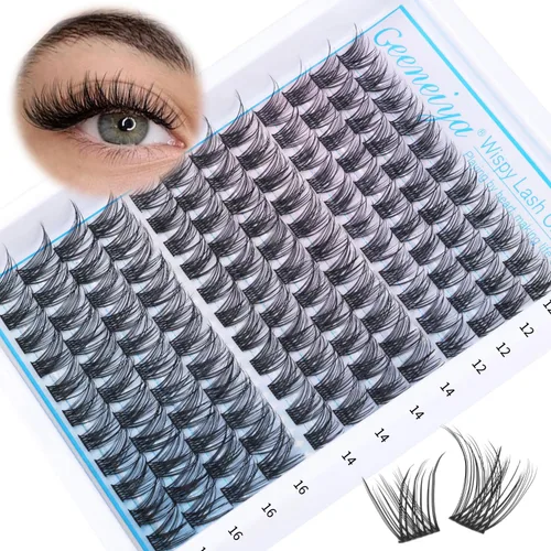 Vista 17 de Extensiones de pestañas en racimo con banda transparente, pestañas cortas y onduladas C, extensiones de pestañas naturales en racimo, pestañas
