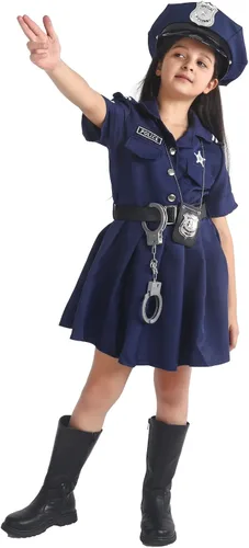 Vista 5 de Sersllta Disfraz de oficial de policía para niñas, disfraz de policía de Halloween