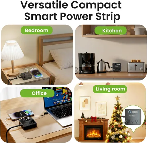 Vista 7 de GHome Smart Regleta de alimentación con 3 salidas WiFi y 3 USB, compatible con Alexa y Google Home, regleta protectora contra sobretensiones