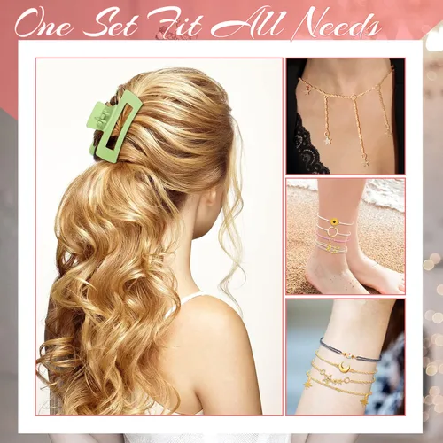 Vista 7 de 49 pulseras de amistad con ondas de surfista, gargantilla en capas, accesorios de clip cuadrado para el cabello para mujer