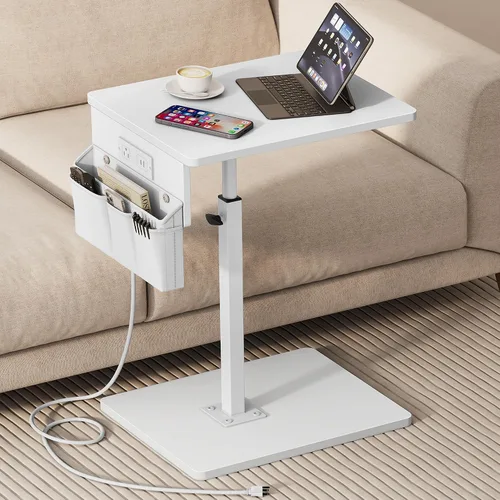Vista 18 de Vagusicc - Mesa con bandeja para apoyabrazos de sofá, mesa giratoria de 360° con altura ajustable para TV, mesa auxiliar para espacios pequeños