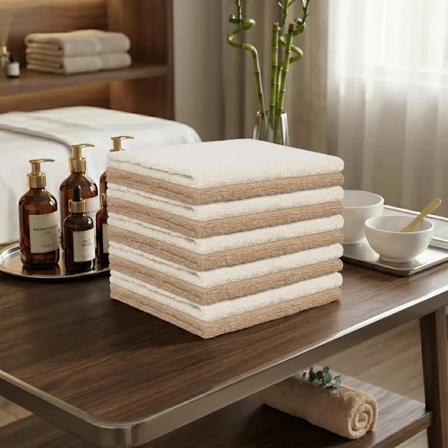 Vista 7 de Paquete de 10 paños de rizo de 12 x 12 pulgadas, color beige y crema, altamente absorbentes, suaves al tacto y multiusos para uso diario