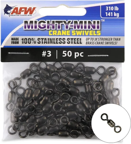 Vista 9 de AFW American Fishing Wire Fishing Swivels - Mighty Mini 100% Stainless Steel Crane Swivels, 3X Stronger Than Brass, for Terminal Tackle Box, Up to