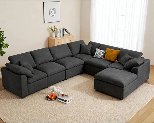 Vista 10 de Sofá modular de gran tamaño, sofá de nube de 7 plazas con otomana