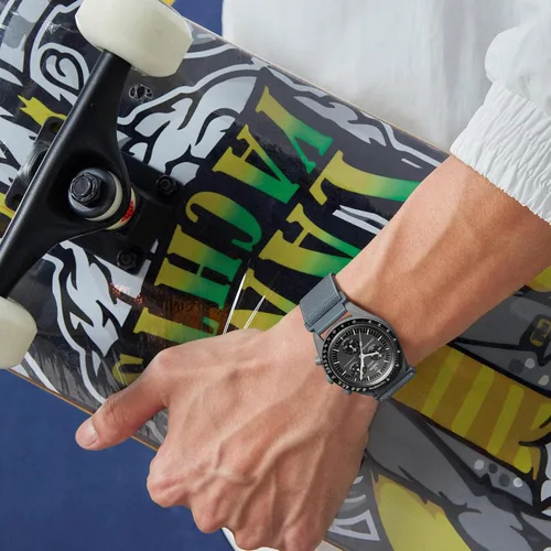 Vista 3 de Correa de nailon elástica de 0.787 pulgadas compatible con Omega X Swatch Moonswatch Speedmaster para mujeres y hombres, correa de reloj elástica