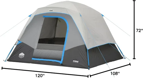 Vista 10 de CORE Tienda de campaña con cúpula iluminada para 6 personas para la familia al aire libre, senderismo y mochilero Tienda de campaña portátil
