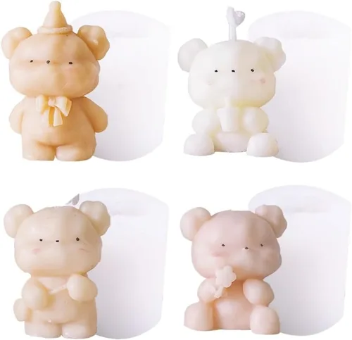Vista 4 de Molde de vela de silicona con oso de peluche, 2 uds, para cera y jabón, resina, decoración de boda Flexible silicone for clean demolding, bow bear