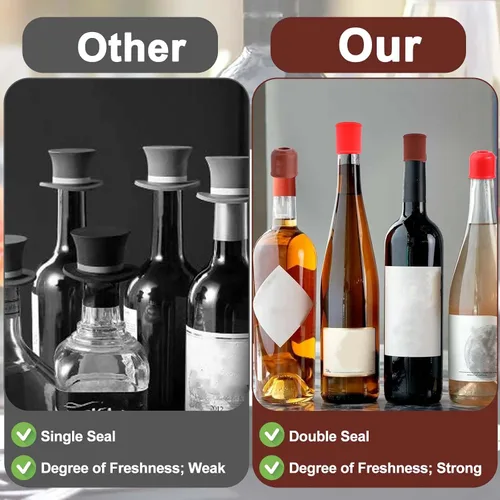 Vista 4 de Vodolo Tapón de Vino de Silicona, 4 piezas Sellador Reutilizable e Indestructible para Botellas de Vidrio, Tapones de Vino, Tapón de Vino, Tapón