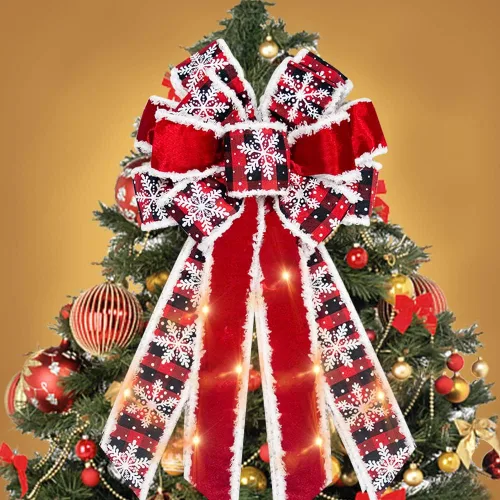 Vista 8 de ABTOLS 2 piezas de arcos de corona de Navidad con LED, arcos de terciopelo rojo para coronas, arcos rústicos de granja para puerta delantera, arcos