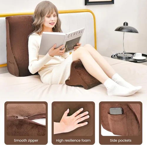 Vista 4 de Giantex Almohada de cuña de cama para dormir, almohada triangular de 7.5 pulgadas para soporte de cuello y pierna trasera, almohada de cuña
