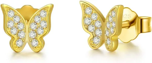 Vista 6 de Aretes de tuerca de oro macizo de 18 quilates sobre plata de ley 925, aretes de tuerca de mariposa de circonita cúbica/aretes de plata, aretes