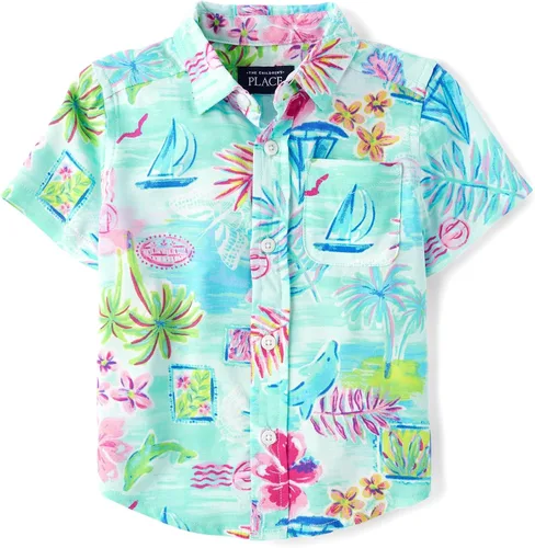 Vista 27 de The Children's Place Baby Boys' and Toddler Poplin Short Sleeve Button Down Shirt (Applemint)
