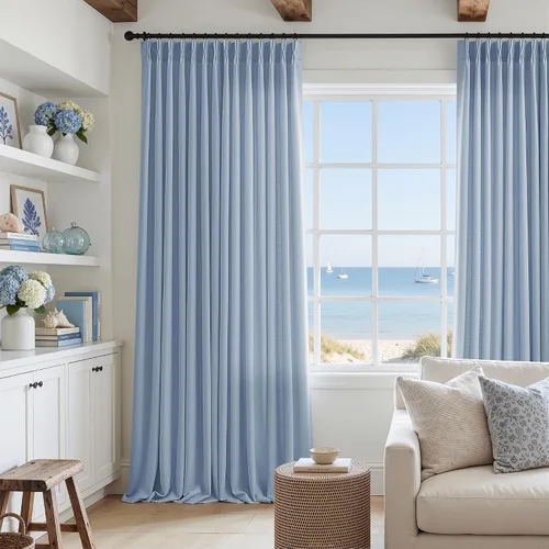 Vista 81 de TWODRAPES Juego de 2 paneles de cortinas plisadas de lino de 96 pulgadas de Avena