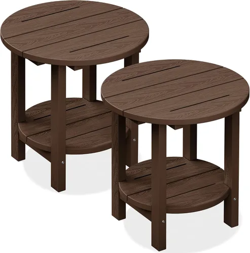 Vista 14 de SERWALL Mesa auxiliar redonda para exteriores, mesa auxiliar Adirondack pequeña de HDPE, mesa auxiliar de patio de 2 niveles para patio trasero