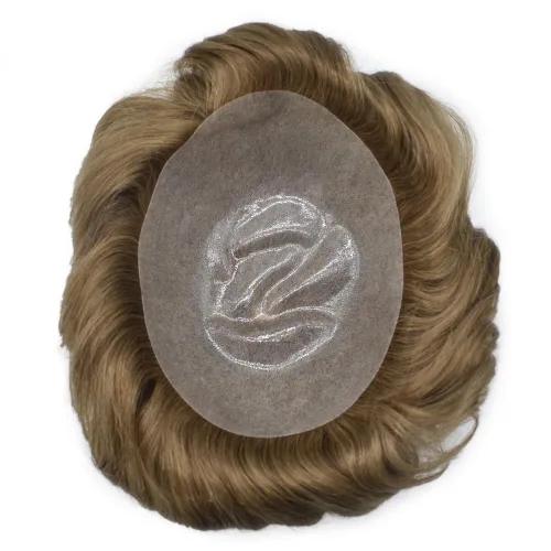 Vista 5 de PU Toupee para hombres pieza de pelo real sistema de reemplazo de cabello humano para hombres Toupee pieza de pelo para hombres piel polivinílica