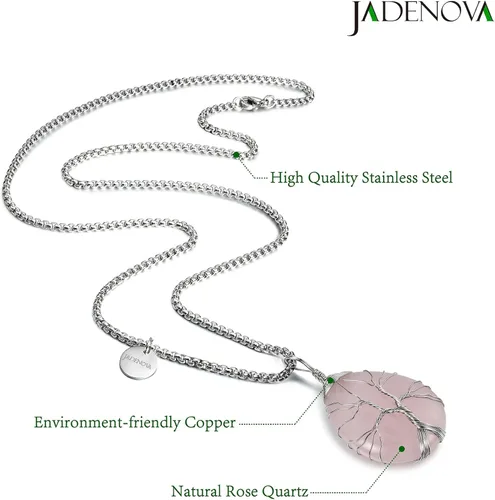 Vista 2 de JADENOVA Collar de cristal curativo para mujer colgante de árbol de la familia con alambre envuelto en alambre y colgante de lágrima curativa