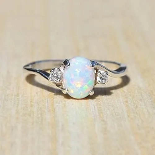Vista 5 de Exquisito anillo de plata de ley 925 para mujer, corte ovalado, ópalo de fuego, joyería de diamante, regalo de propuesta de cumpleaños, boda