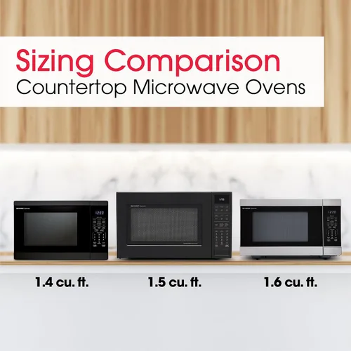 Vista 6 de SHARP Horno microondas para encimera con plato giratorio extraíble de 12.4 pulgadas, 1100 vatios, 1.4 pies cúbicos, color negro