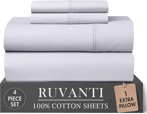 Vista 97 de RUVANTI Juego de sábanas de 4 piezas de algodón 100% natural de percal suave, ligero y transpirable, con bolsillos profundos de 16 pulgadas