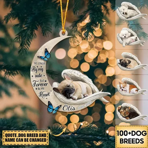 Vista 2 de Adorno colgante personalizado de ángel durmiendo en la luna, perro sabueso afgano, nombre personalizado, acrílico impreso en 2D plano – cumpleaños