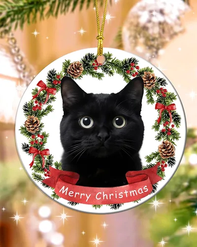 Vista 4 de Adorno de gato negro para árbol de Navidad, regalos para amantes de los gatos para mujeres, Keepasake, adornos de Navidad en liquidación