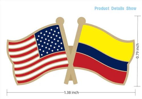 Vista 2 de Paquete de 4 pines de solapa con doble bandera de Colombia, tamaño pequeño, diseño de la amistad colombiana, Acero aleado, No