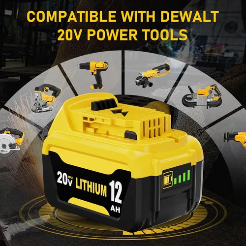 Vista 4 de 2 Packs 12Ah Replacement for Dewalt 20V Battery DCB208 and DCB102 Charger Amarillo