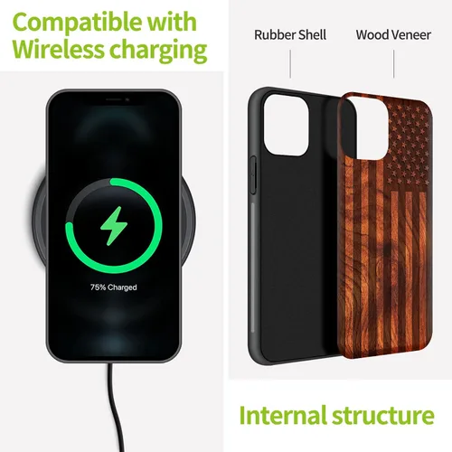 Vista 5 de Carveit Funda de madera para iPhone 11 Pro Max [madera real dura y TPU suave negro] a prueba de golpes, protector de teléfono de madera único