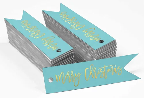 Vista 2 de Etiquetas colgantes con texto en inglés «Merry Christmas» para botellas de papel de aluminio, paquete de 50 unidades Aqua Blue