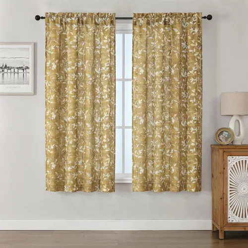 Vista 31 de Chyhomenyc Cortinas de mezcla de lino de 63 pulgadas de largo, 2 paneles de cortina con estampado floral filtrante de luz para sala de estar