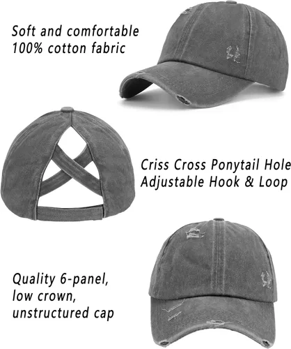 Vista 2 de Gorra de béisbol ajustable para mujer, diseño de moño desordenado, de perfil bajo, para papá