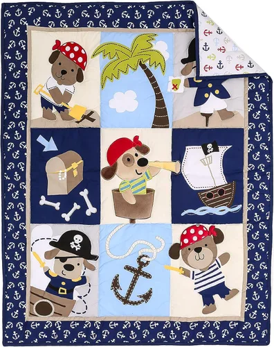 Vista 6 de Juego de ropa de cama de cuna de bebé de animales azules para cuna, 8 piezas
