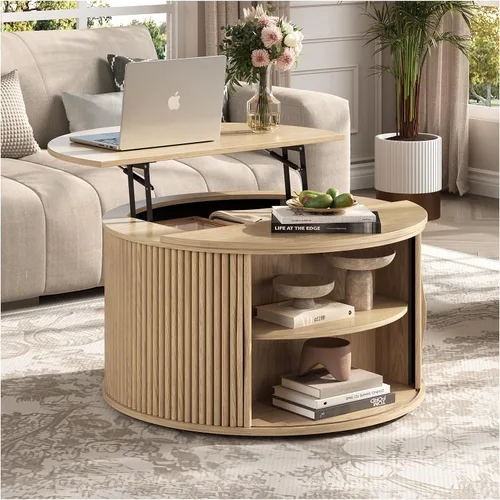 Vista 21 de Mesa de centro elevable con almacenamiento, mesa central negra de 32 pulgadas para sala de estar, mesa de comedor cuadrada con patas de madera maciza