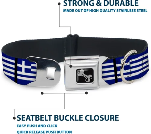 Vista 4 de Buckle-Down Collar de perro con hebilla de cinturón de seguridad, banderas de Grecia, 1 pulgada de ancho, se adapta a cuello de 9 a 15 pulgadas
