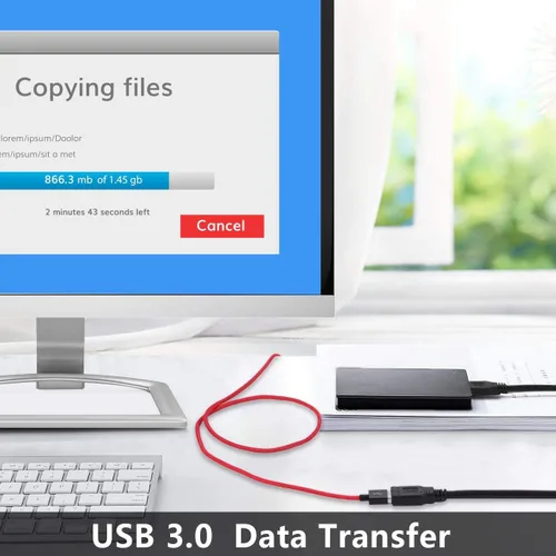 Vista 2 de Cable de extensión USB 3.0 de 1 pie tipo A, macho a hembra, cable extensor de transferencia de datos de 5 Gbps para teclado, ratón, unidad flash