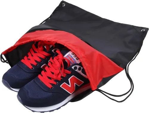 Vista 6 de ICObuty Bolsa deportiva de gimnasio para animadora, mochila con cordón, 6 unidades, poliéster 210D para presionar el calor, RojoNegro, Talla única