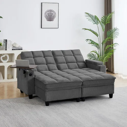 Vista 19 de Auvsoce - Sofá cama biplaza de 65 pulgadas, sofá convertible para sala de estar, sofá para RV con respaldo ajustable, chaise longue, mesa lateral