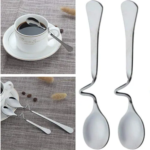 Vista 4 de Paquete de 5 cucharas de café colgantes de acero inoxidable, mango creativo de flexión, en forma de S, cucharaditas de miel para té, café, postre