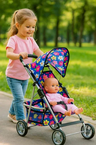 Vista 4 de fash n kolor® - Cochecito de muñeca bebé de lujo con ruedas grandes - Diseño de flores con cesta en la parte inferior - Cochecito de muñeca bebé