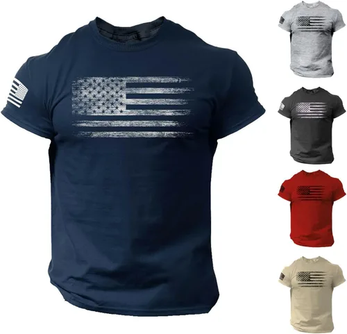 Vista 3 de Camisetas de verano 2024 para hombre, camisetas patrióticas de manga corta con la bandera estadounidense, camisetas gráficas de cuello redondo