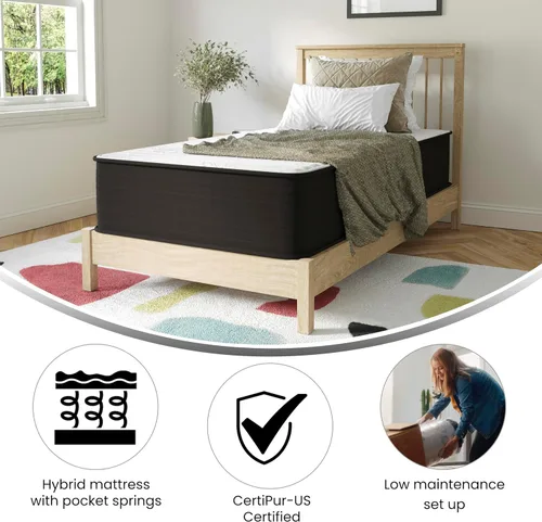 Vista 6 de Flash Furniture Dream - Colchón híbrido de 12 pulgadas, espuma de alta densidad de tamaño individual y colchón de resortes interiores en una caja
