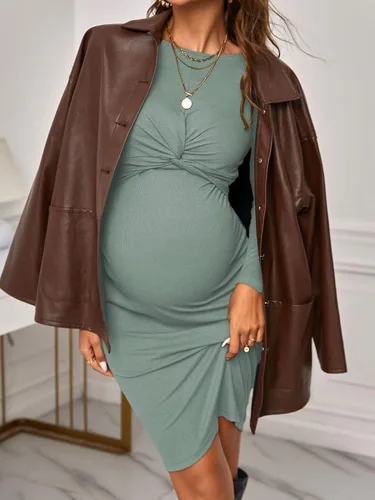 Vista 5 de Verdusa Vestido ajustado de maternidad con cuello redondo y manga larga para mujer